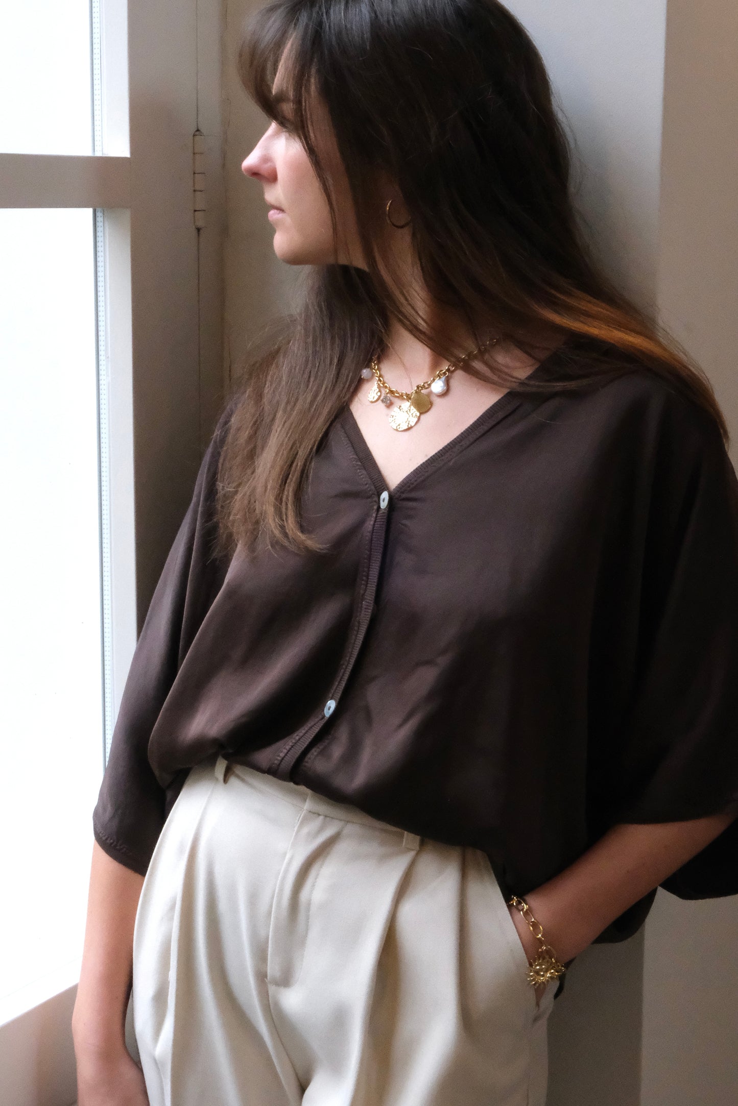 SATIN BLOUSE BROWN