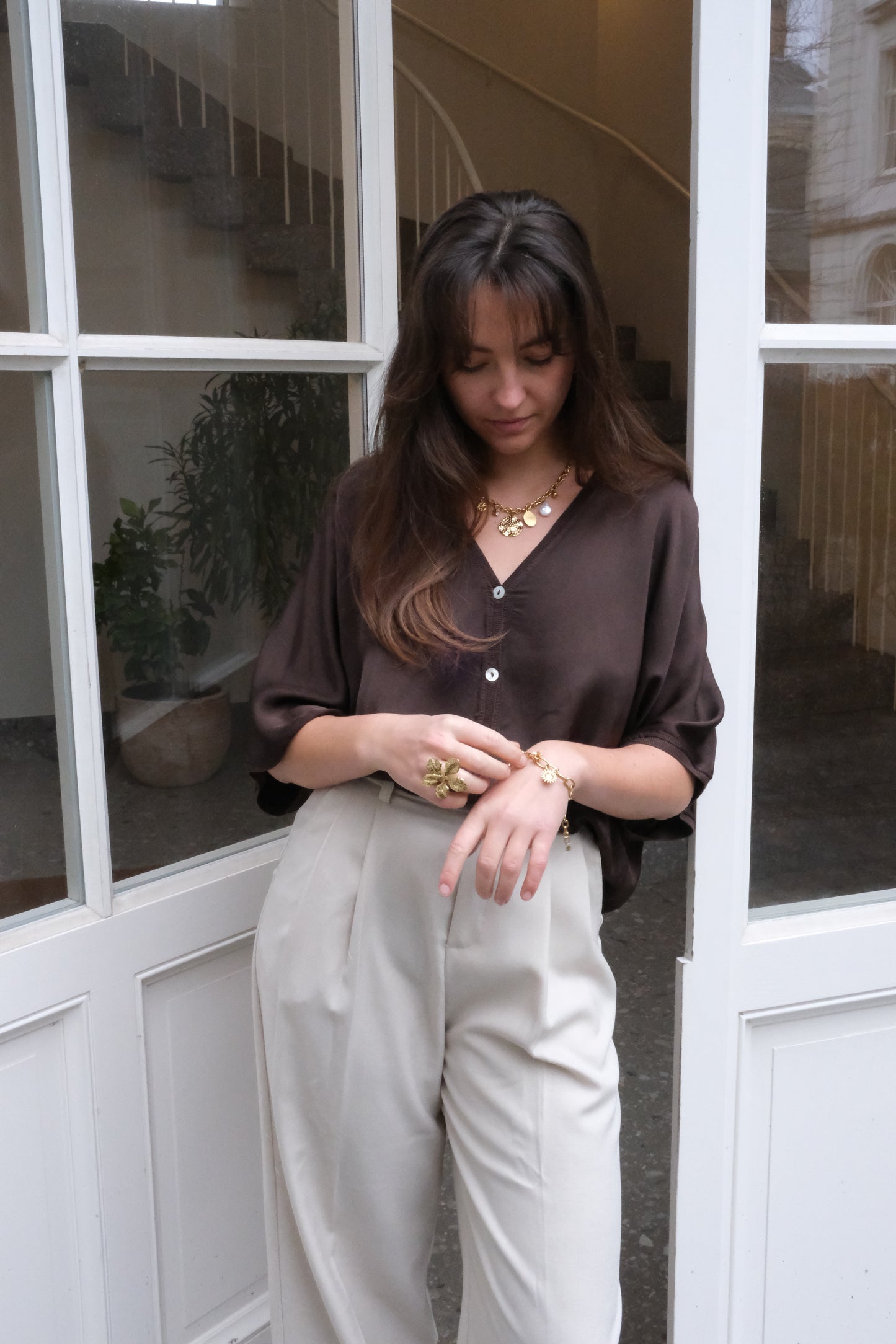 SATIN BLOUSE BROWN