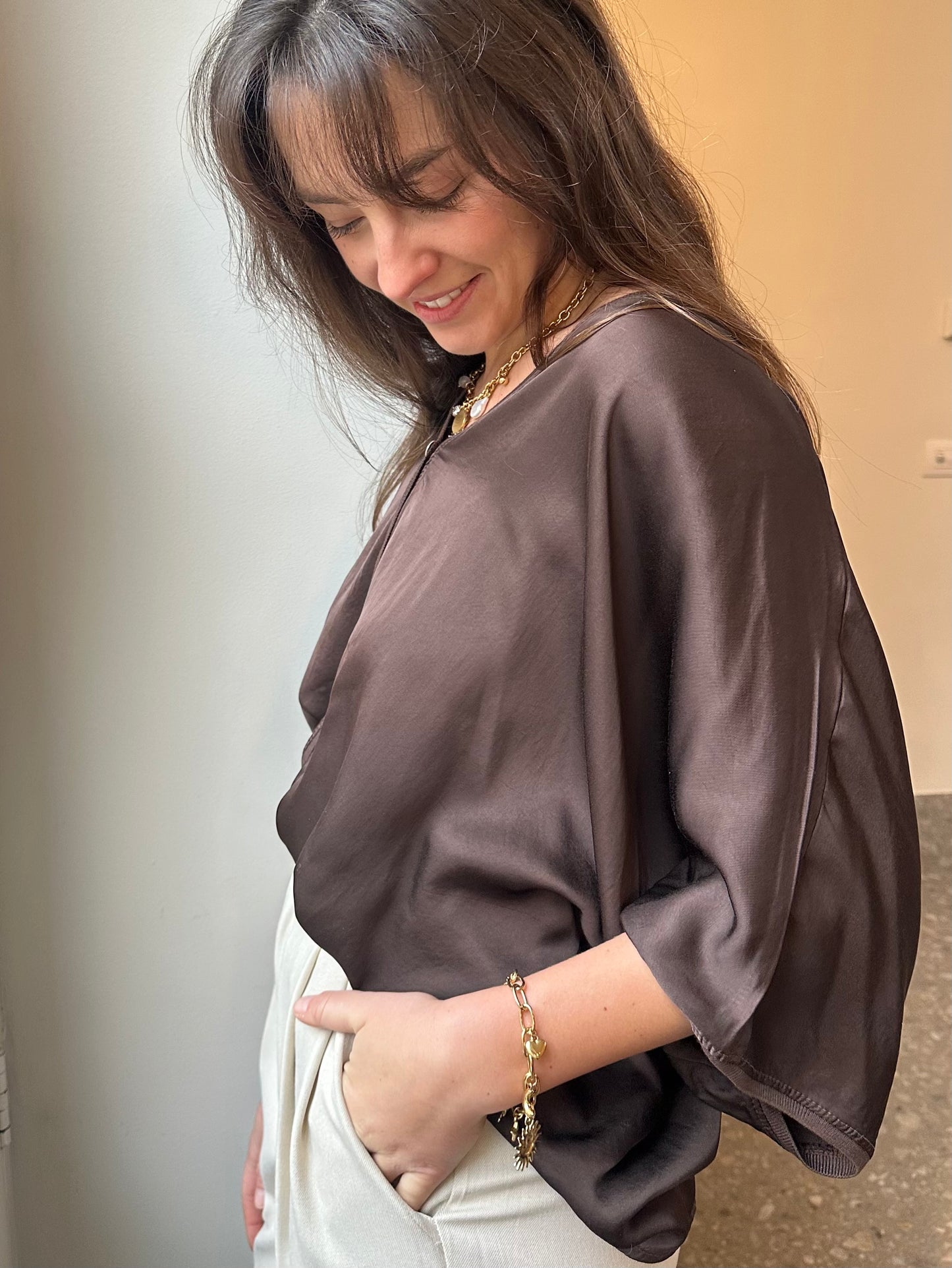 SATIN BLOUSE BROWN