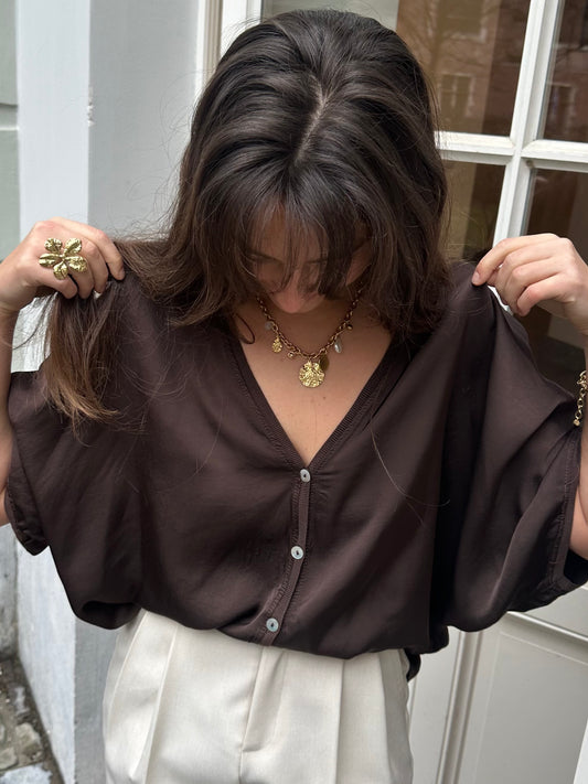 SATIN BLOUSE BROWN